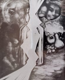 09 Butelka - offset farba drukarska, 32x40cm