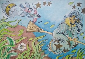 13 Baba Jaga -akryl/papier, 30x42cm